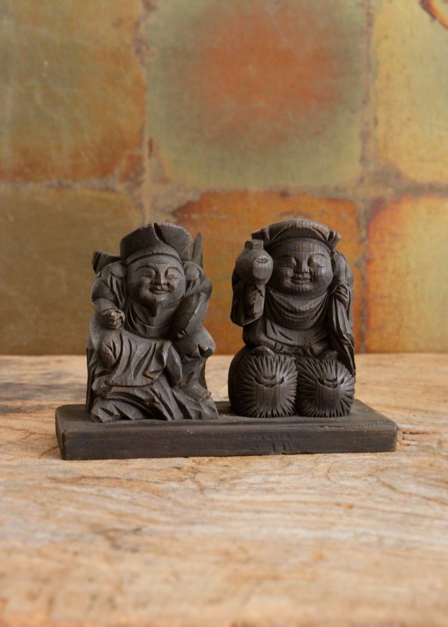 小さな恵比寿大黒像　木彫　木彫仏　　