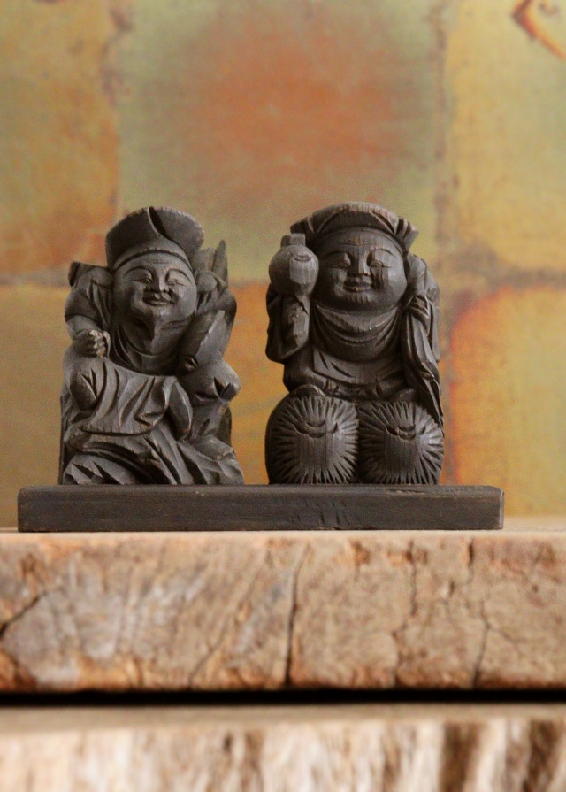 小さな恵比寿大黒像　木彫　木彫仏　　