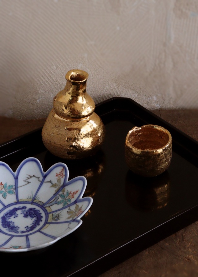 小島陽介作　金彩徳利　金彩ぐいのみ　酒器　ぐいのみ　酒器　酒盃　共箱