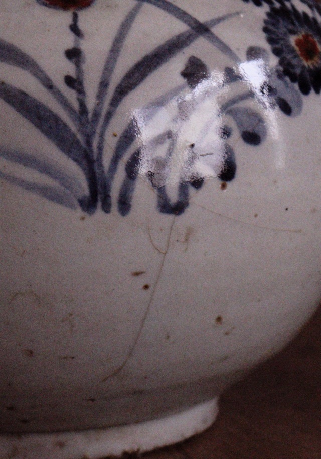 李朝菊竹紋青華辰砂　青花瓶　花瓶　壷　辰砂壺