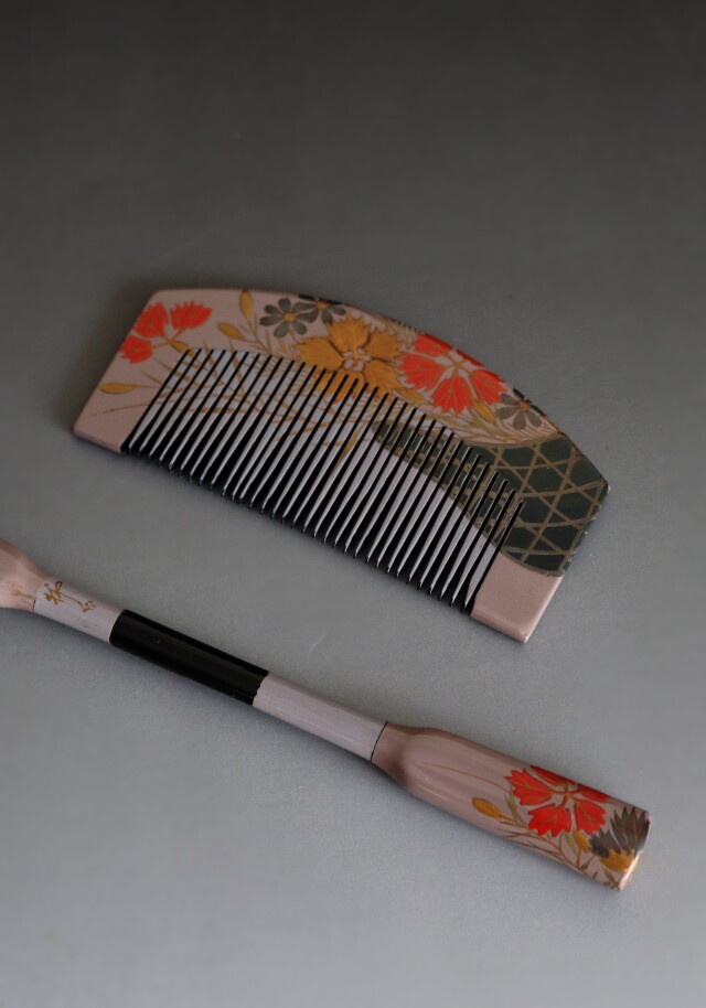 鼈甲櫛・笄セット　蒔絵　漆器　髪飾り　