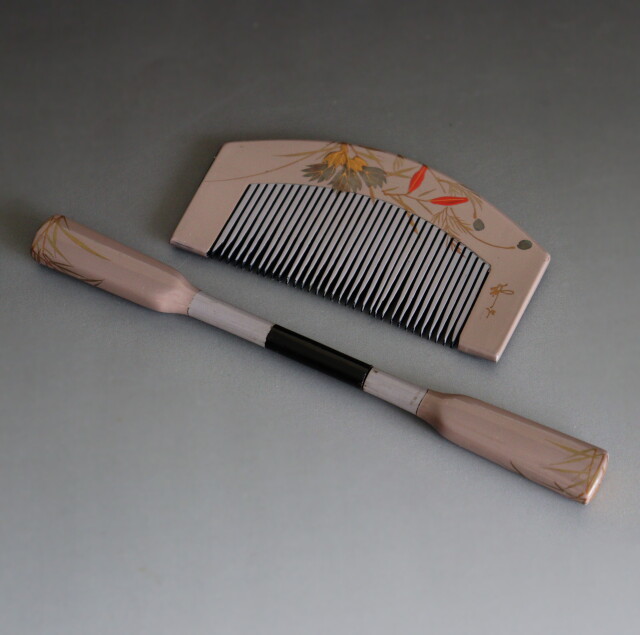 鼈甲櫛・笄セット　蒔絵　漆器　髪飾り　