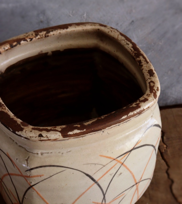 志野焼手あぶり　アンティーク火鉢　鉢カバー
