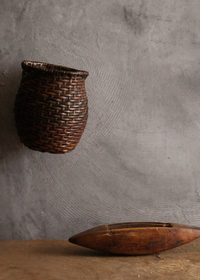 掛け花籠　古籠　竹籠　魚籠　籠　岩尾豊南作