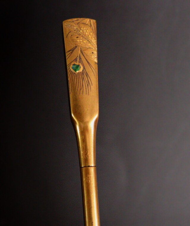 螺鈿孔雀紋蒔絵櫛・笄セット　漆器　髪飾り　和装小物　伝統工芸