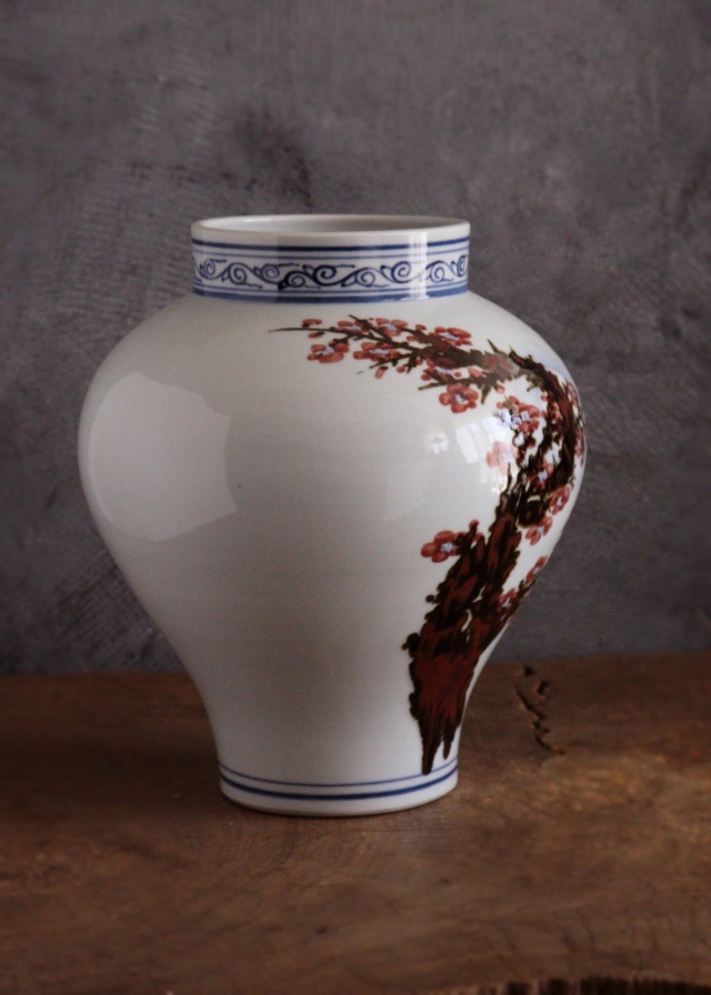 泰岩 沈相燮作梅瓶型辰砂壷 　韓国陶磁　韓国インテリア