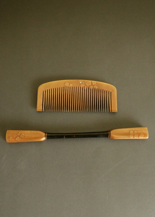 螺鈿蒔絵櫛・笄セット　漆器　髪飾り　和装小物　伝統工芸　作家物