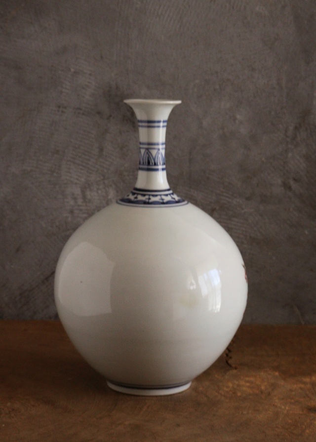 泰岩 沈相燮作徳利型壷 　韓国陶磁　辰砂　鉄砂　青華　韓国インテリア　韓国人作家