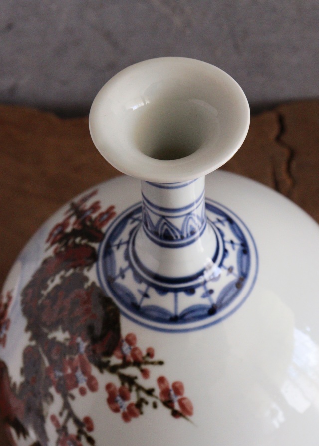 泰岩 沈相燮作徳利型壷 　韓国陶磁　辰砂　鉄砂　青華　韓国インテリア　韓国人作家