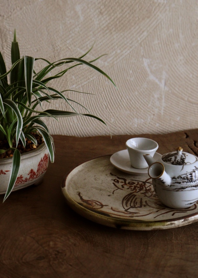 織部行灯皿　金魚図　織部皿　骨董　茶盤