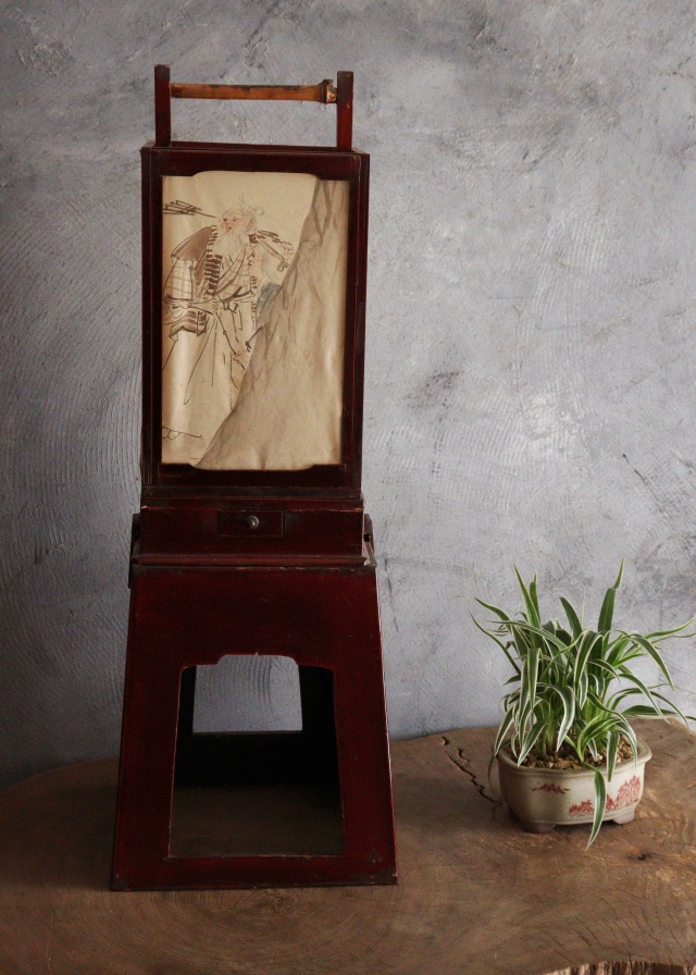 春慶塗二部式行燈　水谷百碩[高砂図]行燈　行灯　灯篭　灯もの　和風照明　照明　古道具　民具