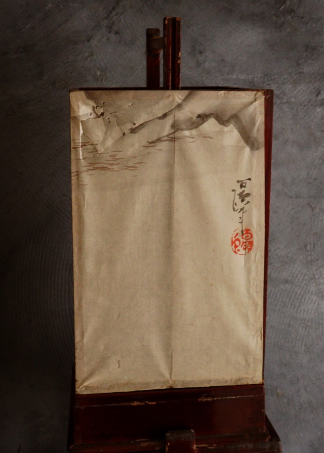 春慶塗二部式行燈　水谷百碩[高砂図]行燈　行灯　灯篭　灯もの　和風照明　照明　古道具　民具