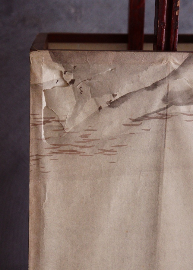 春慶塗二部式行燈　水谷百碩[高砂図]行燈　行灯　灯篭　灯もの　和風照明　照明　古道具　民具