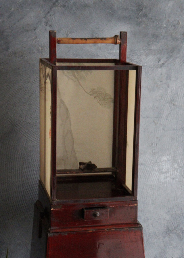 春慶塗二部式行燈　水谷百碩[高砂図]行燈　行灯　灯篭　灯もの　和風照明　照明　古道具　民具