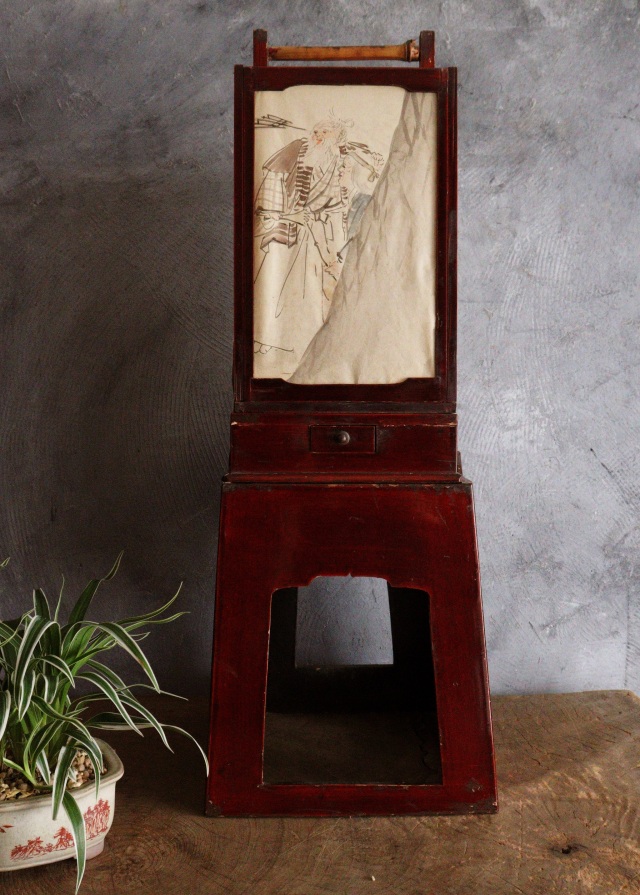 春慶塗二部式行燈　水谷百碩[高砂図]行燈　行灯　灯篭　灯もの　和風照明　照明　古道具　民具