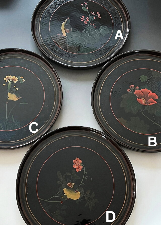 塗盆　漆絵盆　４種　籃胎漆器　琉球漆器