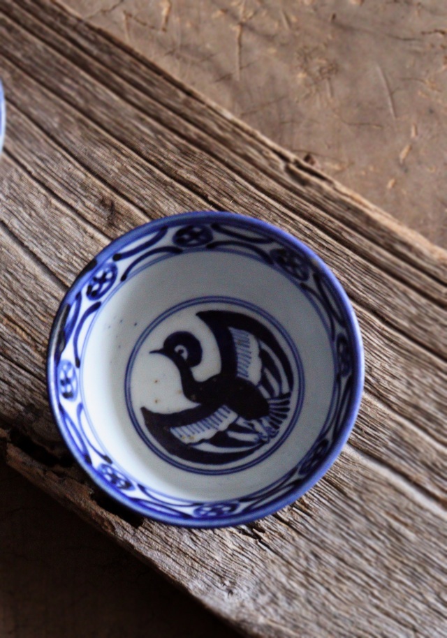 染付点描龍鳳凰図煎茶茶碗　茶器　酒器　冷酒　染付　茶碗　小鉢　2客