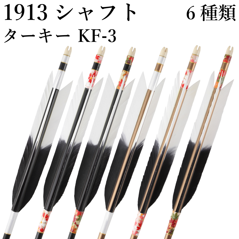 ターキー KF-3 1913シャフト 6本組 イーストン 黒・茶シャフト 和紙 白 推奨弓力10kg～13kg 送料無料 ジュラ矢 弓道 弓具 矢 【D-1764】
