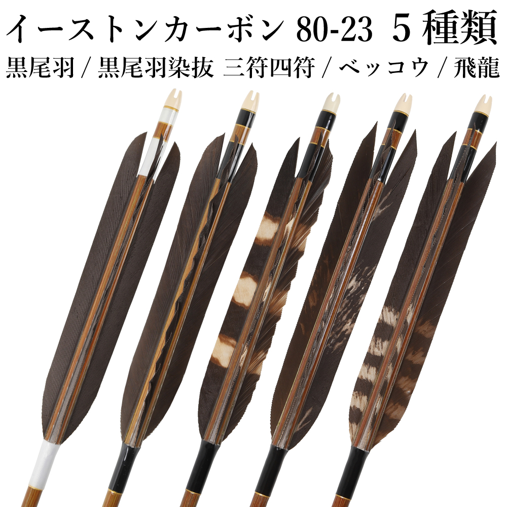 黒尾羽 染抜 イーストンカーボン 80-23 6本組 ベッコウ 飛龍 三符四符 黒 白 推奨弓力13kg以上 送料無料 弓道 弓具 矢 【D-1786】