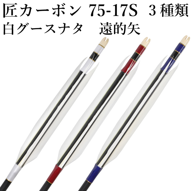 遠的矢 匠カーボン 75-17S 白グースナタ 6本組 カーボン矢 赤 青