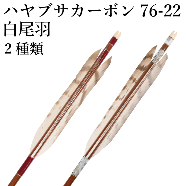 白尾羽 ハヤブサカーボン 76-22 6本組 カーボン矢 赤 和紙巻き 推奨弓 