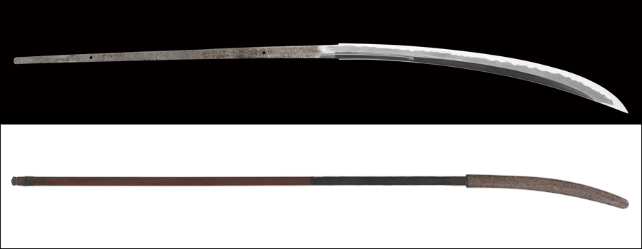 【売約済】商品番号：Q-074　薙刀　九州肥後同田貫上野介　(切付銘)大・九　(棟に切付銘)ハト　特別保存刀剣鑑定書付き　拵え付き