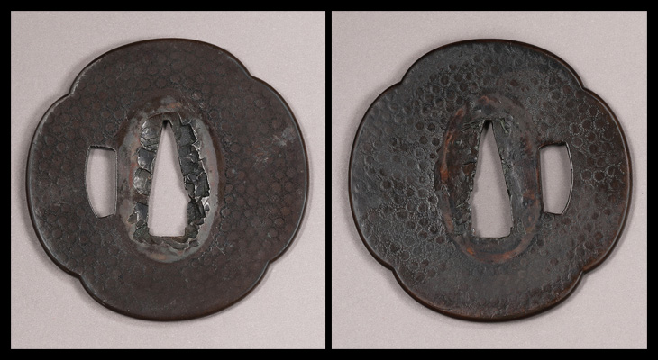 商品番号：T-1243　鍔：丸紋図　無銘古金工として特別保存刀装具鑑定書付き