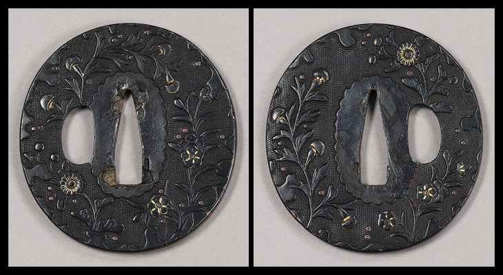 商品番号：T-1246　鍔：秋草図　無銘古金工