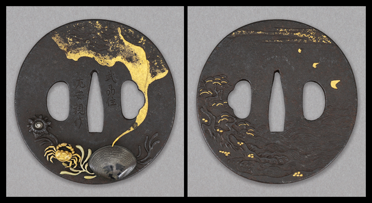 商品番号：T-1271　鍔：蜃気楼図　銘・武州住 左安親作　保存刀装具鑑定書付き