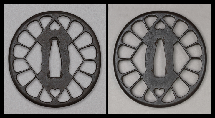 商品番号：T-1278　鍔：猪目菱菊花透図　無銘赤坂　特別保存刀装具鑑定書付き