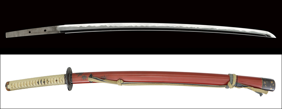 【売約済】商品番号：V-2110　石州直綱(無銘)　(附)朱塗鞘庄内刀拵　正宗十哲　第二十四回重要刀剣指定品(昭和五十一年)(一九七六)