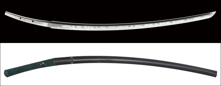 【売約済】商品番号：V-2182　太刀(国宝名物『山鳥毛』写し)　於備前国大野義光作之　平成十八年(二〇〇六)　無鑑査刀匠　謙信拵え付き(小柄に保存刀装具鑑定書付き)　平成十八年度『新作名刀展』無鑑査出品作及び佐野美術館企画展出品作