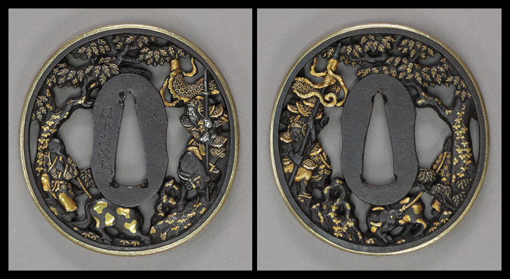 商品番号：VT-023　鍔：三国志図　銘・岡本尚茂（花押）特別保存刀装具鑑定書付き