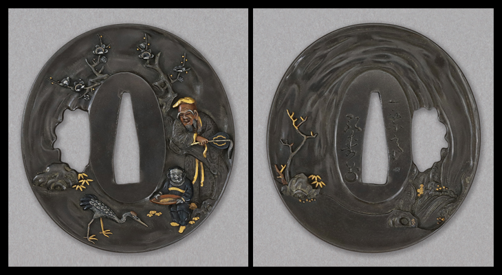 商品番号：VT-046　鍔：林和靖図　銘・一乗斎弘寿（花押）　特別保存刀装具鑑定書付き