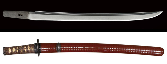 【売約済】商品番号：Q-198　脇差し　(太刀銘)波平行安　保存刀剣鑑定書付き　拵え入り(鐔に保存鑑定付き)