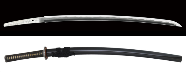 商品番号：Q-546　刀　竜義作　昭和丁卯秋吉日(昭和六十二年)(一九八七)　 為打ち銘有り　拵え入り
