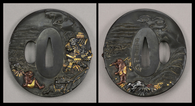 武者図 源平合戦 鍔(つば) 鍔:源平合戦藤戸の図 Tsuba:Genpei Gassen Fujito no Zu