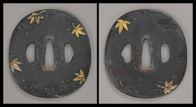 刀装具 鐔 唐人山見図金銀象嵌鉄地鐔 大刀鐔 山河木 日本刀 年代物 箱付き 刀装具 鐔 唐人山見図金銀象嵌鉄地鐔 大刀鐔 山河木