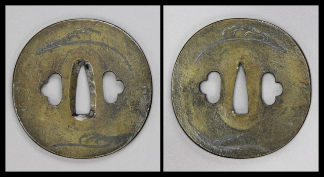 刀装具 鐔 唐人山見図金銀象嵌鉄地鐔 大刀鐔 山河木 日本刀 年代物 箱付き 刀装具 鐔 唐人山見図金銀象嵌鉄地鐔 大刀鐔 山河木