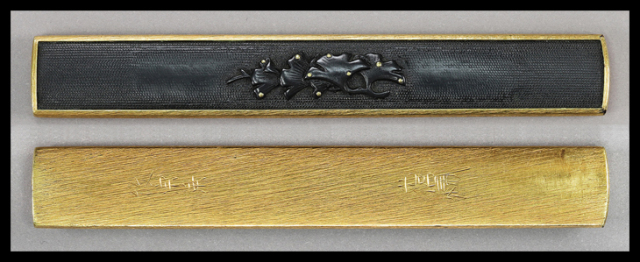 商品番号：T-1190　小柄：銀杏の図　銘・紋宗乗　光侶（花押）　保存刀装具鑑定書付き