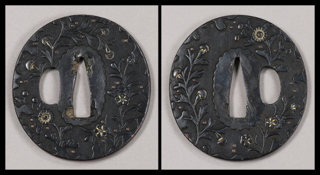 商品番号：T-1246　鍔：秋草図　無銘古金工