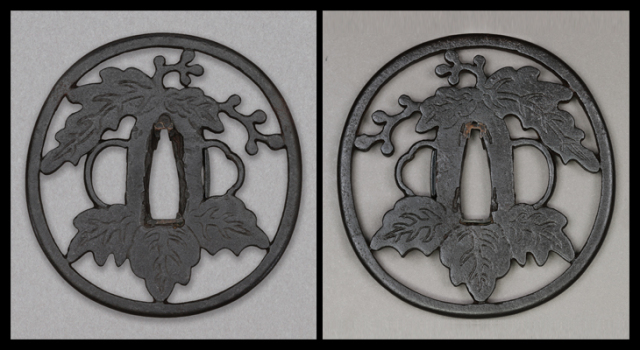 商品番号：T-1279　鍔：桐透図　無銘西垣　特別保存刀装具鑑定書付き