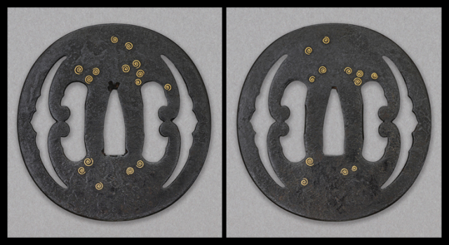 鍔：行合波透渦巻象嵌図 Tsuba:Yukiainami Sukashi Uzumaki Zogan Zu