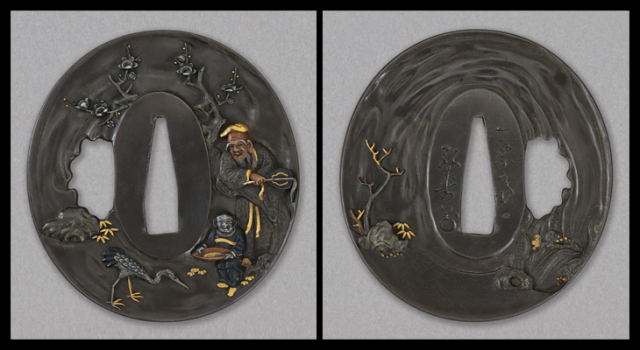 商品番号：VT-046　鍔：林和靖図　銘・一乗斎弘寿（花押）　特別保存刀装具鑑定書付き