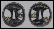 商品番号：T-1303　鍔：諫鼓白鷺図　銘・埋忠七左　保存刀装具鑑定書付き