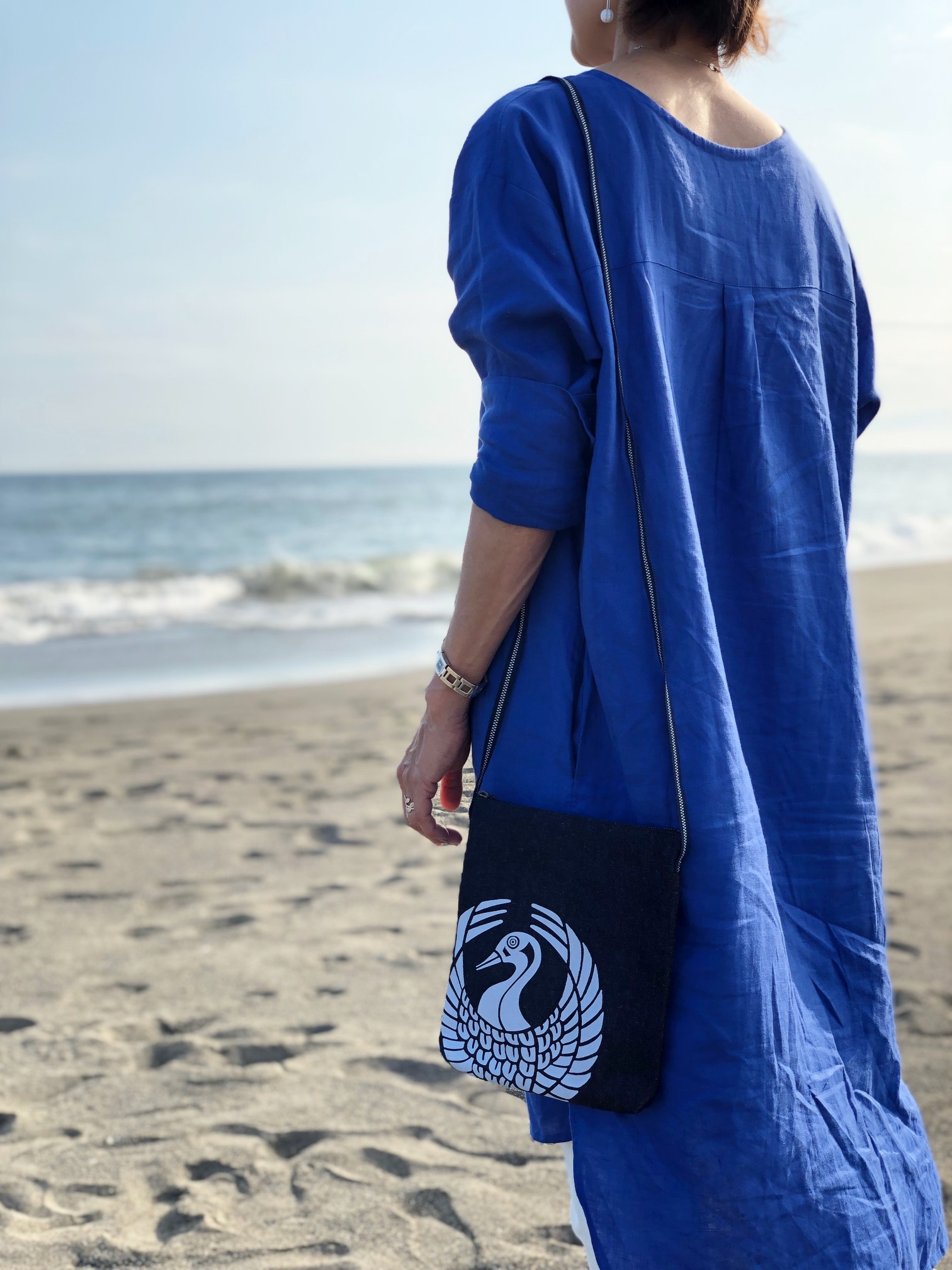 森長可　鶴丸家紋デニムショルダーポーチ　