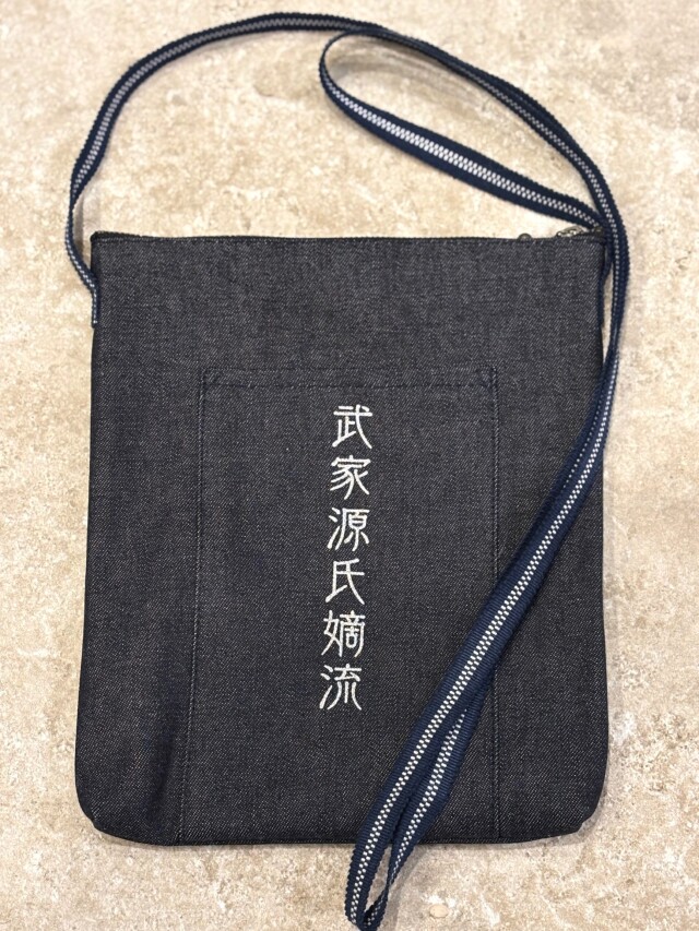 足利二つ引両家紋 デニムショルダーポーチ 真田紐ストラップ 日本製