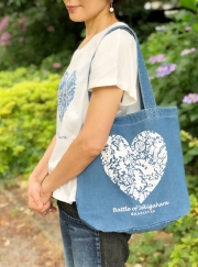 関ヶ原の戦いハート型イラストデニムトートバッグ　侍気分戦国グッズ