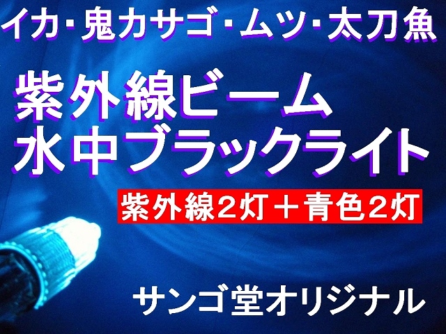 付け餌を目立たせる！超強烈！　紫外線水中ライト！　紫外線液と使うと相乗効果あります！　業界初！紫外線ビーム　水中ブラックライト　サンゴ堂オリジナル　