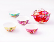 茶壺茶杯セット（牡丹柄）